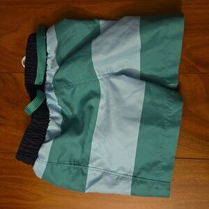 Primary Green and White Kids Swim Trunks